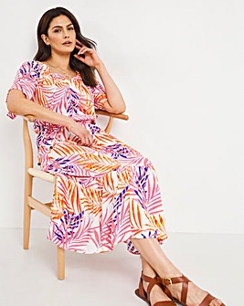 Julipa Crinkled Palm Print Maxi Dress