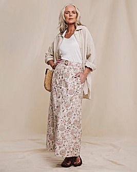 Julipa Printed Belted Linen Skirt