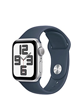 Apple Watch SE GPS 40mm Silver Aluminium Case, Storm Blue Sport Band - M/L