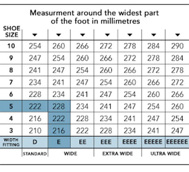 wide width shoe sizes