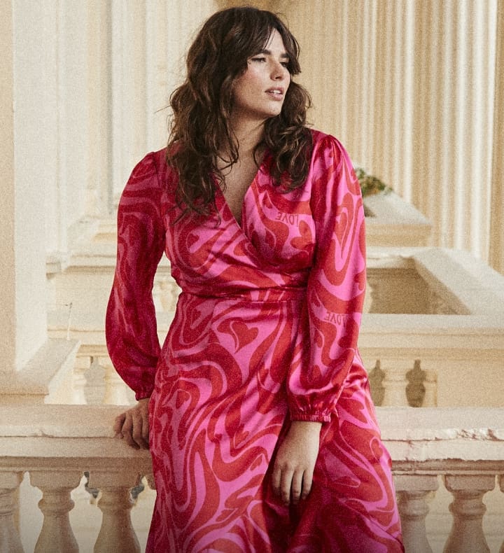 Pink and red print dress