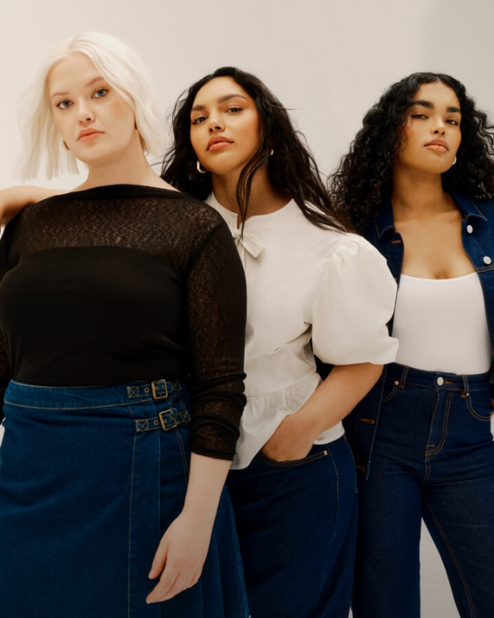 Three models in new season denim